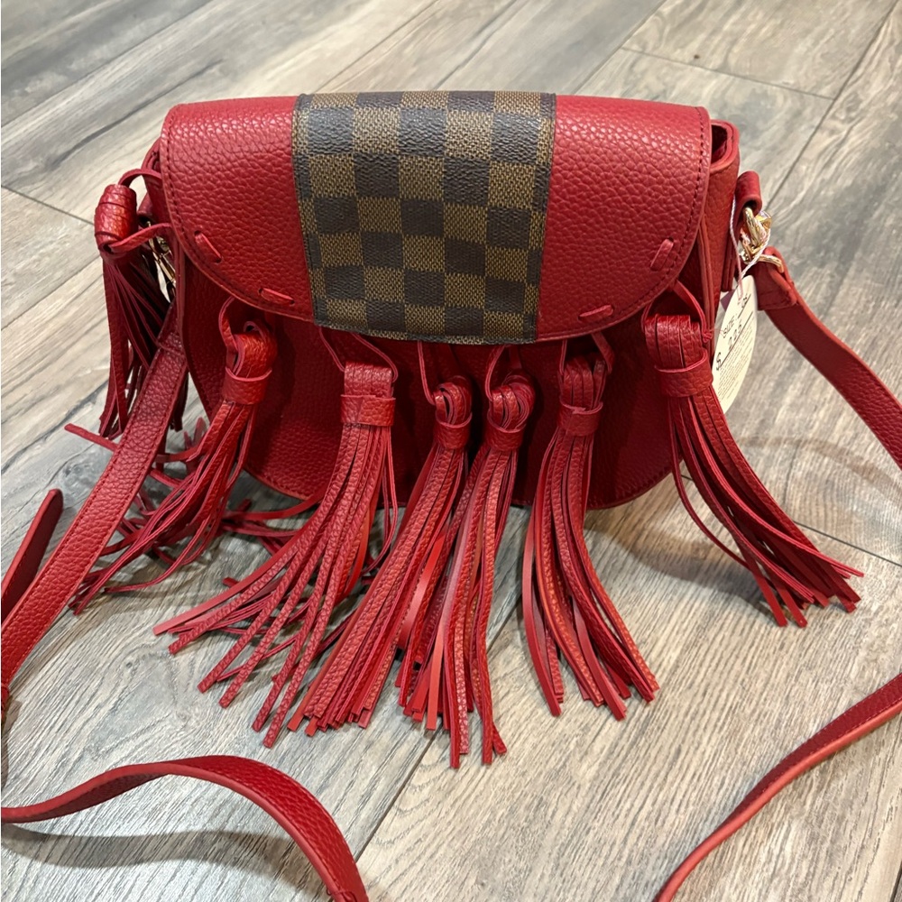 Elegant Red Crossbody Bag with Tassel Accents